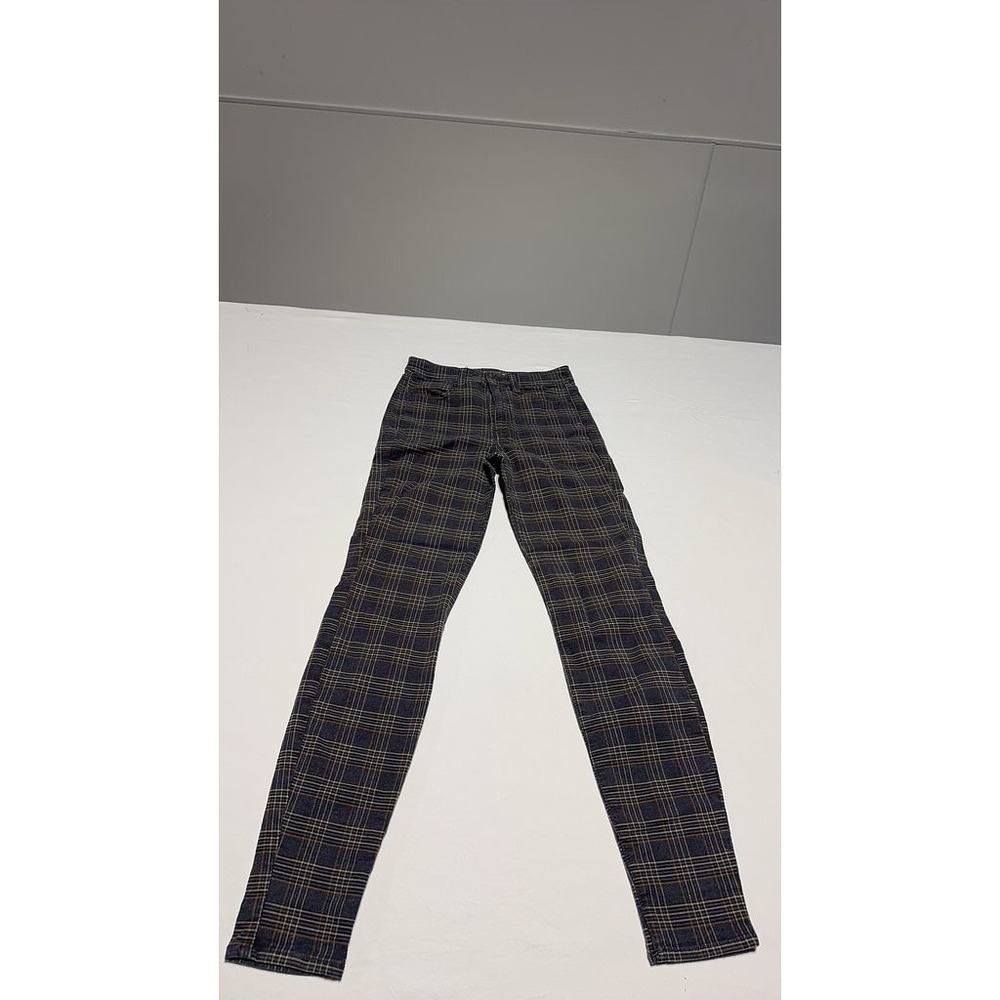 American Eagle Super Stretch Plaid Pants Navy Brown White Casual Women 00